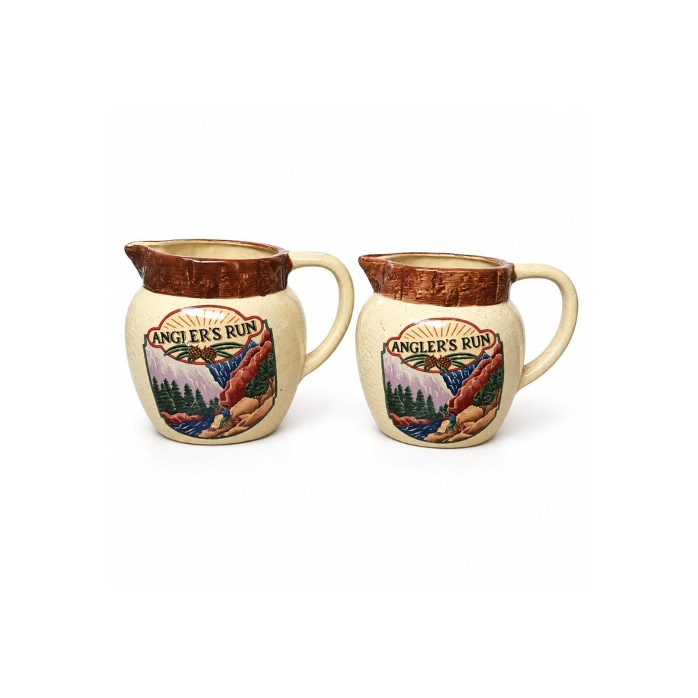 Vintage 1993 Fitz & Floyd Omnibus Anglers Run Water Pitchers Set of 2
